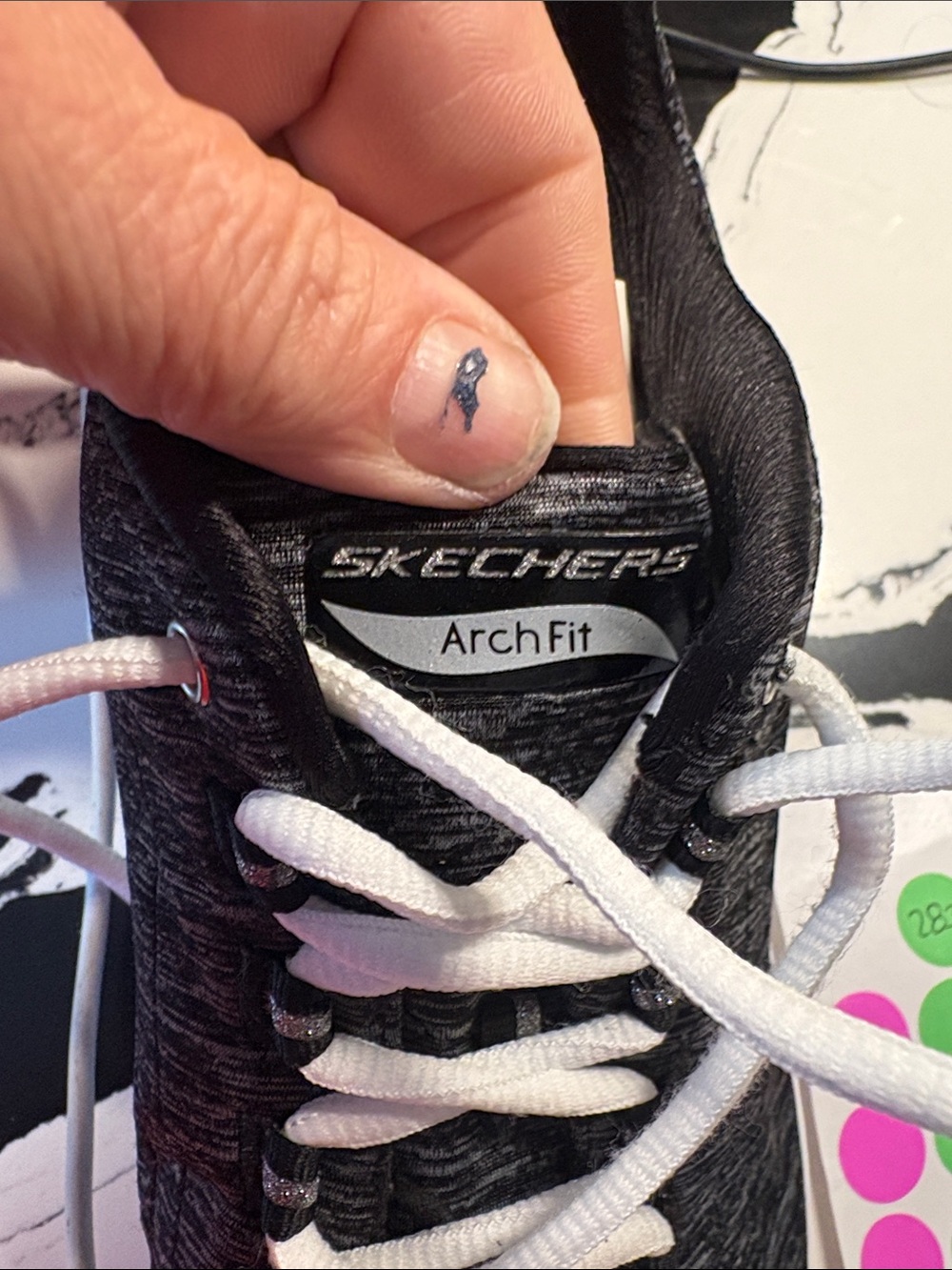 Skechers Women’s Black Heathered Knit Athletic Sneakers with White Accents - Picture 7 of 7